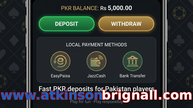 Deposit and withdrawal screen with PKR methods